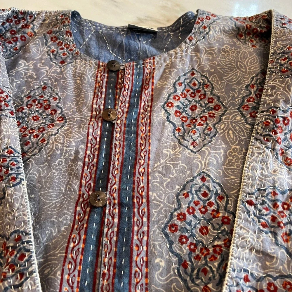 Vintage 90s Chicos Reversible Print‎ Cotton Kimono Jacket Size S